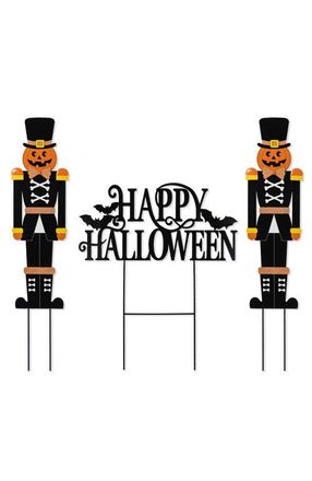 Glitzhome Set of 3 Halloween Metal Nutcracker and HAPPY HALLOWEEN Yard Stake in Black at Nordstrom, Size Medium