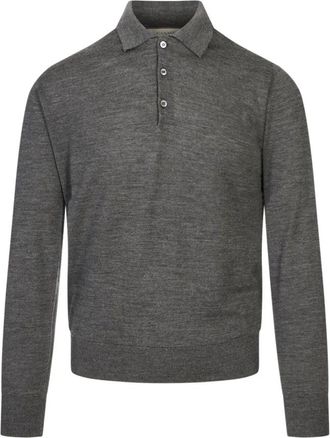 Canali Geknoopte Poloshirt - Heren - Polos - Grijs - XL - Wol - Tops