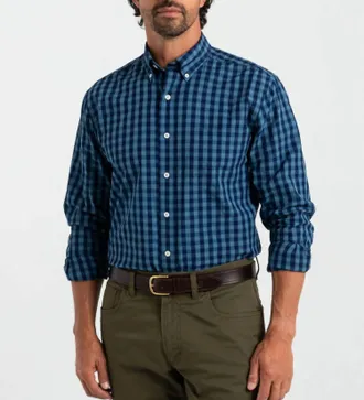 Duck Head Felton Plaid Sport Shirt In Indigo