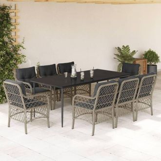 vidaXL Set Comedor De Jard&iacute;n 9 Pzas Cojines Rat&aacute;n Sint&eacute;tico Gris Claro Vidaxl