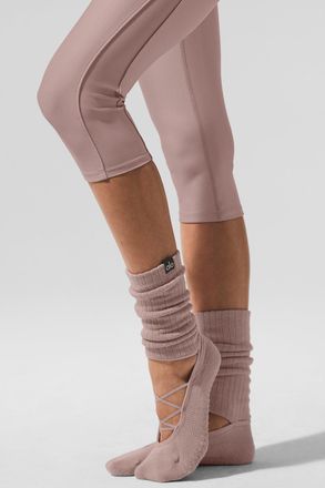 Alo | Womens Strappy Siren Grip Socks in Taupe Beige, Size: S/M (5-7.5)