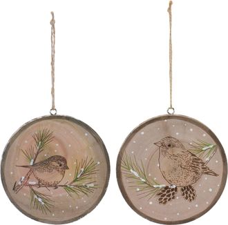 Melrose International Wood Bird Tree Disc Ornament (Set of 12) - Brown