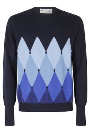 Ballantyne Navy Blue Velvet Snorkel Blue Cashmere Pullover