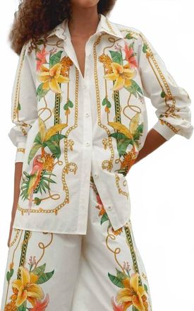 Farm Rio Tropical Royalty Long Sleeve Shirt In Off White