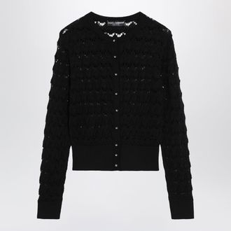 Dolce & Gabbana Cardigan traforato in lana vergine nero