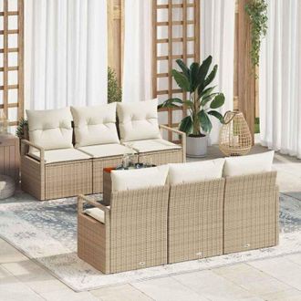 vidaXL Vidaxl - Conjunto De Sof&aacute; De Jard&iacute;n 7 Pcs Beige, Blanco