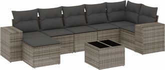 vidaXL Vidaxl - Set De Sof&aacute;s De Jard&iacute;n 8 Pzas Y Cojines Rat&aacute;n Sint&eacute;tico Gris