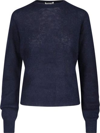 Auralee Blue Fuzzy Textured Cropped Sweater