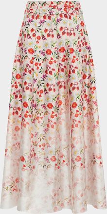 Gabriela Hearst Dugald Degrade Floral Silk Pleated Midi Skirt With Belt