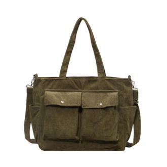 Generic Vintage Multi Pocket Corduroy Handbag Large Capacity Womens Shoulder Bag Casual Crossbody For Women Commuting(Green)
