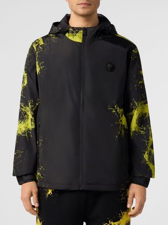 Plein Sport Hooded Windbreaker Jacket with Abstract Print and Logo