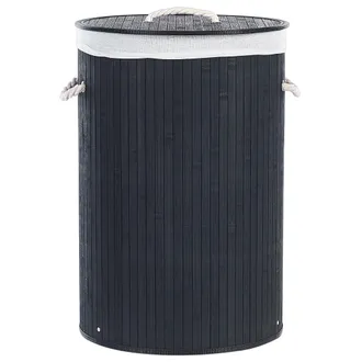 Beliani Cesta De Madera De Bamb&uacute; Negro Blanco 60 Cm Multifuncional Tapa Asas Sannar