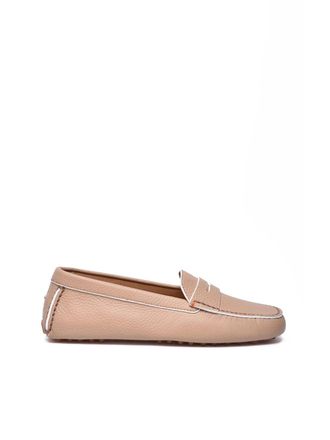 Santoni Beige Hammered Leather Rubber Womens Hammered Loafer