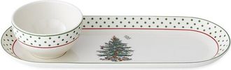 Spode Christmas Tree Polka Dot Oval Chip-N-Dip