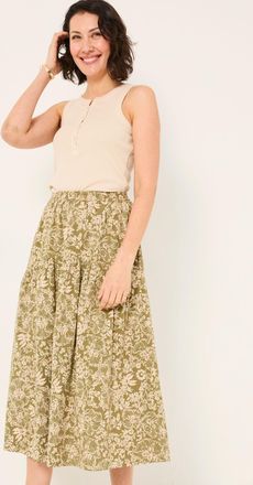 Fat Face FatFace Betty Khaki Green Linear Floral Midi Skirt