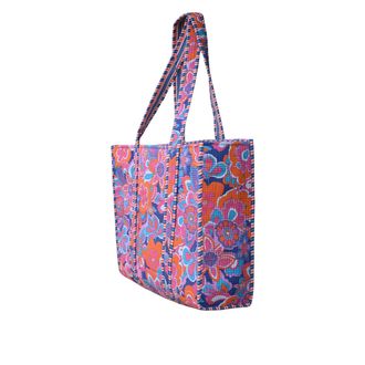 Generic Block Print Floral Quilted Tote Bag for Women - Cotton Eco Friendly Shoulder Bag for Beach & Travel
