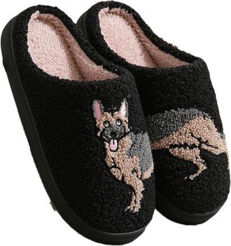 Generic Womens Mens Fuzzy Slipper Interesting Printed Patterns Home Shoes Memory Foam Cozy Plush Couple Indoor Household Slippers(Wolfdog,UK 3.5)