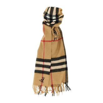Burberry Sciarpa in misto lana a quadri con motivo di cavallo e cane - - Accessories - Donna - Beige - ONE SIZE