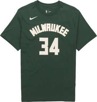 Nike Mens Nike NBA Basketball Sports Round Neck Short Sleeve Milwaukee Bucks No.34 Green T-Shirt CV8535-326