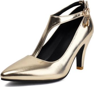 Generic Womens Metallic Pointed Toe T-Strap High Heels Ankle Strap Adjustable Buckle Crystal Charm Slip-On Pumps Smooth Upper Non-Slip Sole Comfortable Shoes,