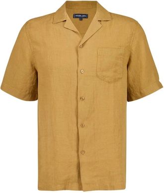 Frescobol Carioca Angelo Linen Camp Collar Shirt - Heren - Korte mouwen Overhemden - Bruin - S - Linnen - Overhemden
