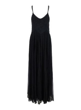Twinset Black Long Sleeveless Dress With V Neck In Viscose Woman