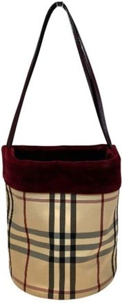 Burberry Beige Bordeaux Canvas Handbag Tote Bag (Pre-Owned)