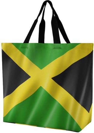Generic Jamaica Flag Satin Texture Tote Bag Reusable Grocery Shopping Bags Large Travel One Shoulder Handbag for Picnic Work
