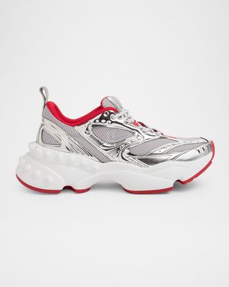 Christian Louboutin Mens So Flo Mesh & Metallic Leather Runner Sneakers