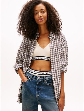 Tommy Hilfiger Womens Tommy Jeans Oversized Tartan Shirt - Beige - XS