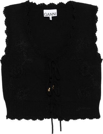Ganni Cotton Cashmere Crochet Applique Vest
