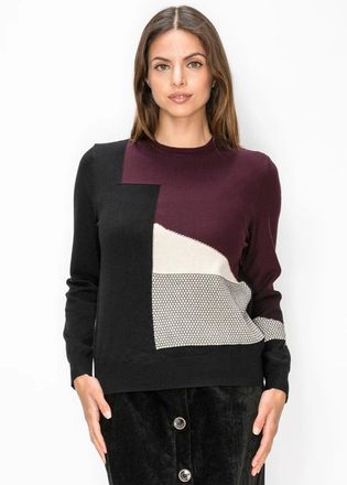 YAL New York Colorblock Crewneck in Burgundy, Black and Ivory