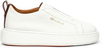 Santoni Tumbled Leather Slip-On Sneaker in White at Nordstrom, Size 5.5
