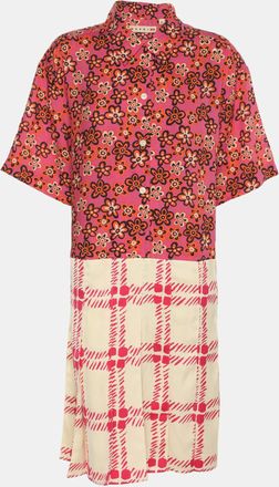 Marni Multicolor Lyocell And Linen Pleated Mini Dress