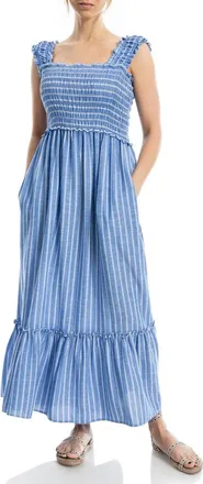 Max Studio Wide Strap Smocked Maxi Dress in Blue Stripe at Nordstrom Rack, Size X-Small