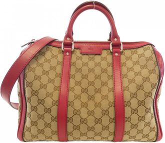 Gucci Beige Gg Canvas Leather Boston Bag (Pre-Owned)
