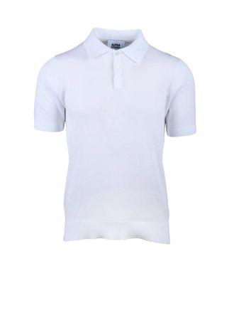 Alpha Studio White Cotton Knit Polo Shirt