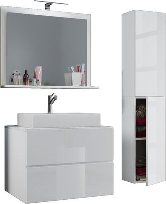 ebuy24 Ebuy24 - Vcm 4 Piezas Lavabo De Lavabo Lavabo Gabinete Inferior Ancho 80 Cm Muebles De Ba&ntilde;o Conjunto Con Cajones Espejo De Puertas Giratorias Lendas L