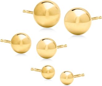 Ross-Simons 14kt Yellow Gold Jewelry Set: 3 Pairs Of 4-8mm Ball Stud Earrings