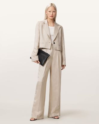 AllSaints Viscose/Linen Helena Tailored Wide Leg Linen Blend Trousers, Size: UK 14/US 10