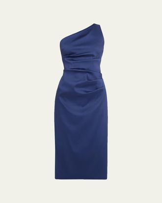 Aidan Mattox One-Shoulder Stretch Mikado Midi Dress