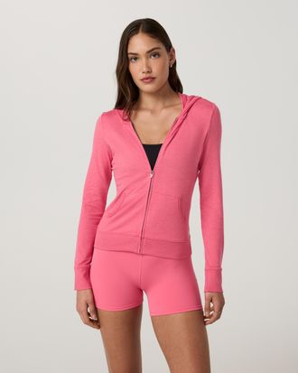 Vuori Clothing Halo Mini Full Zip Hoodie - Long | Sunset Pink Heather | XS, Size Extra Small
