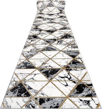 RugsX Rugsx - Alfombra De Pasillo Emerald Exclusivo 1020 Glamour, Elegante M&aacute;rmol, Triangulos Negro / Oro 100 Cm Black 100x1200 Cm
