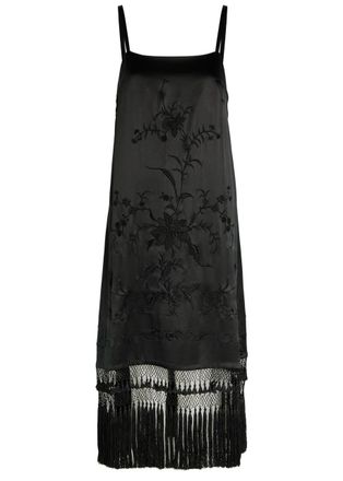 Bode Worcester Tassel Silk Midi Dress - Black - XS (UK6 / XS)