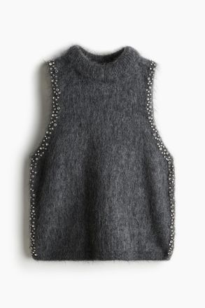 H&M Top aus Mohairmix mit Strass - Grau