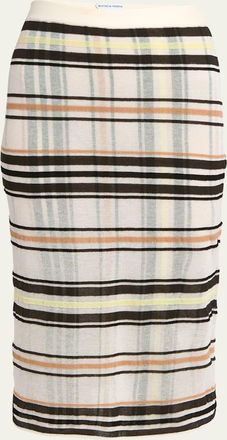 Bottega Veneta Stripe Check Knit Body-Con Midi Skirt