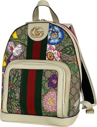 Gucci Beige Multi-Color Gg Supreme Leather Backpack (Pre-Owned)