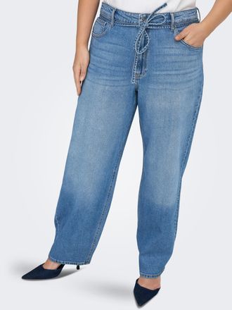 Only Carmakoma Relax-fit-Jeans ONLY CARMAKOMA CARGIANNA MW STRAIGHT AZ751 DNM NOOS, Damen, Gr. 48, L&auml;nge 32, medium blau denim, Denim/Jeans, Obermaterial: 99% Baumwo