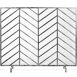 Best Choice Products 38x31in Single Panel Handcrafted Iron Chevron Fireplace Screen w/ Distressed Finish