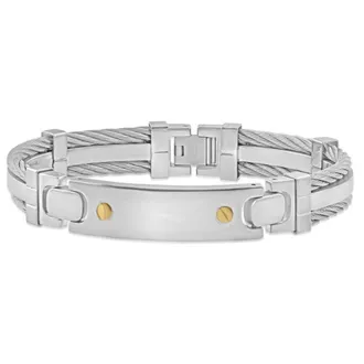 Pompeii3 Mens Steel Two Tone Double Wire 12mm Link 8 Bracelet